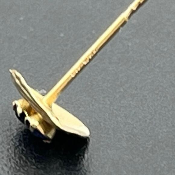 Vintage 10K Gold Blue Topaz Ridged Genuine Gemstone 40g Small Stud Earrings - Picture 10 of 14